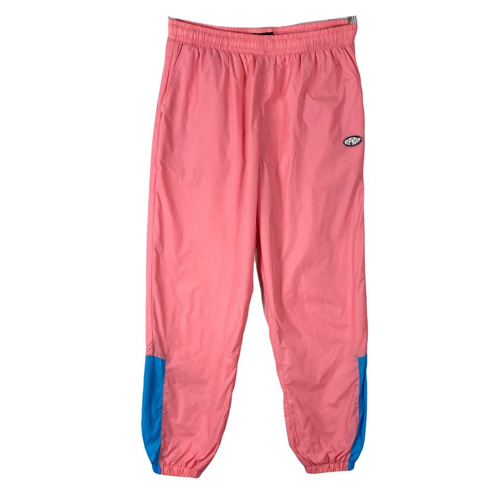RIPNDIP Joggers Mens L Pink Blue Nylon Mesh Lining Drawstring Pocket Cuffed